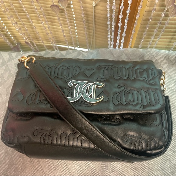 Juicy Couture black two way shoulder/cross body soft feaux leather bag, NwoT - Picture 2 of 12